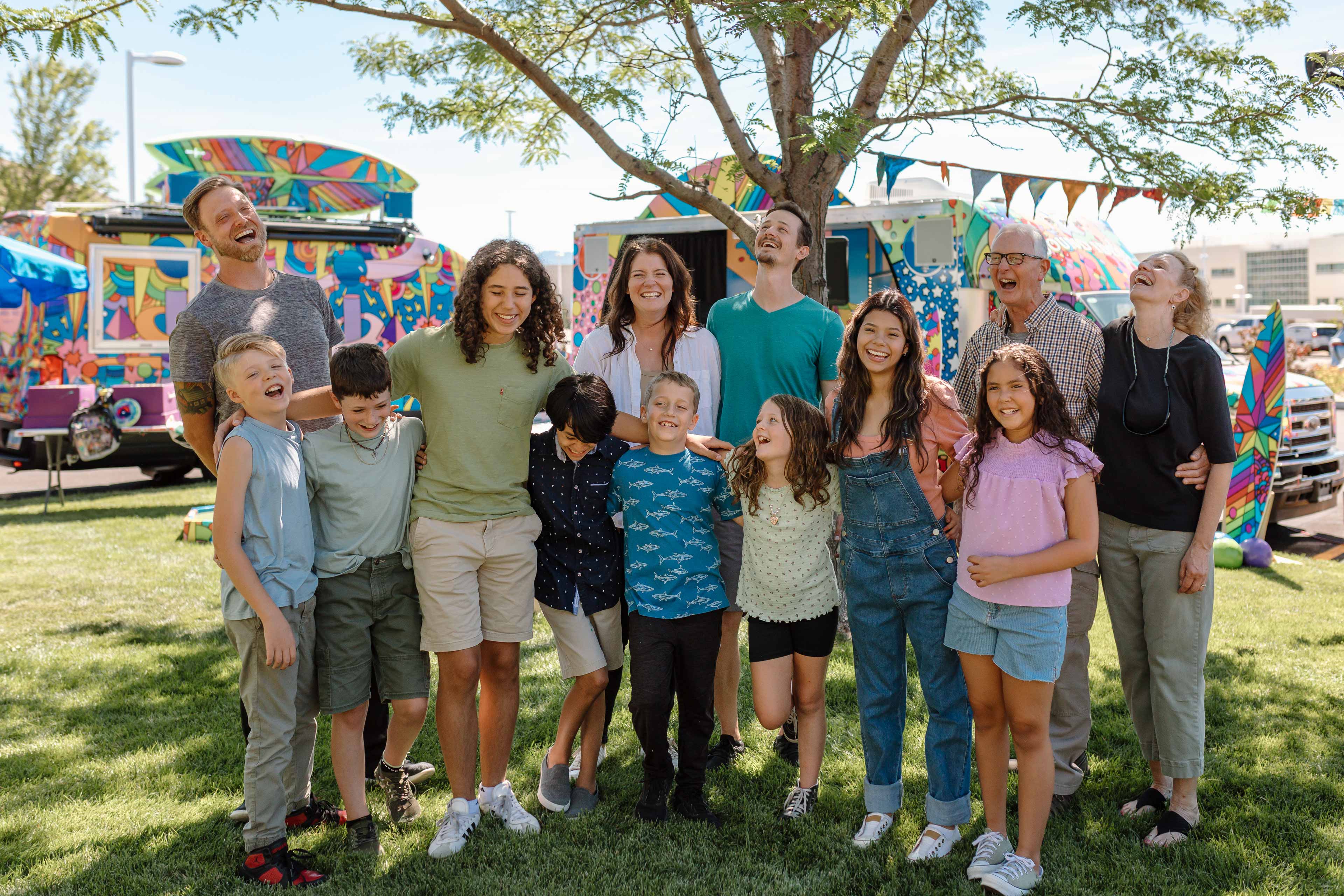 kids together with their families having fun